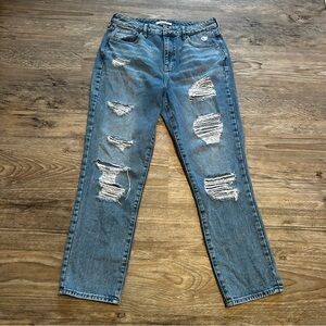 PACSUN Women's High Rise Light Blue Distressed Mom Jeans Size 28